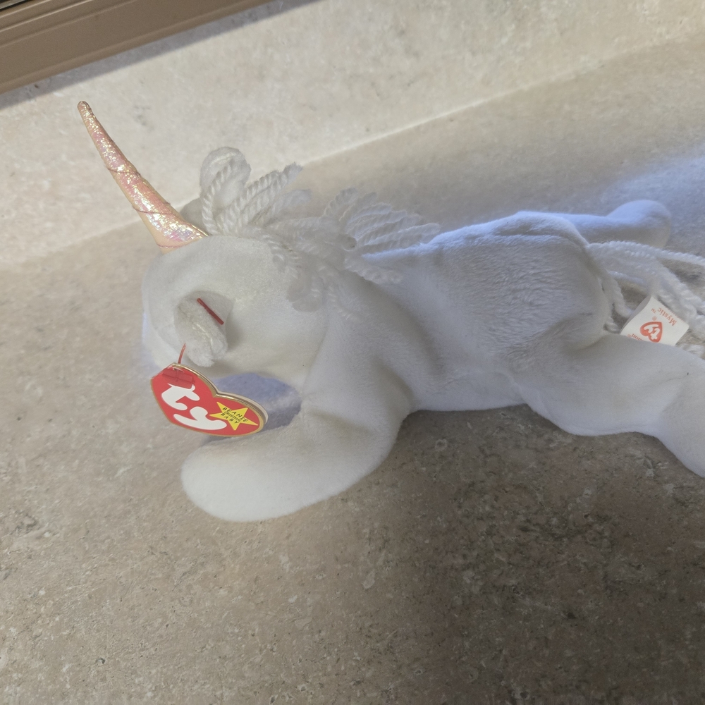 1993 Ty Beanie Baby Mystic the Unicorn Plush - White with Shimmer Horn